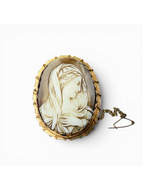 Large Antique Shell Cameo Brooch Early Edwardian Italian Madonna Gold Filled